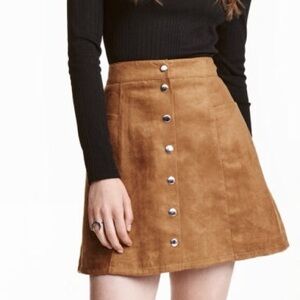 Faux Suede Camel Button Down Skirt by H&M